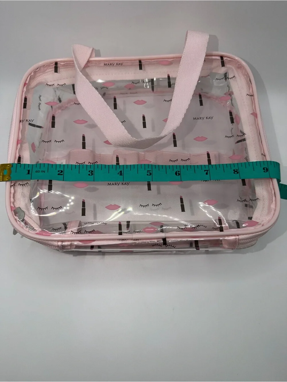 Mary Kay Clear Cosmetic Tote with Pink Trim and Lip Pattern